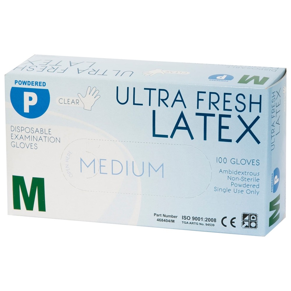 GLOVES LATEX POWDER BLUE OR CLEAR LARGE