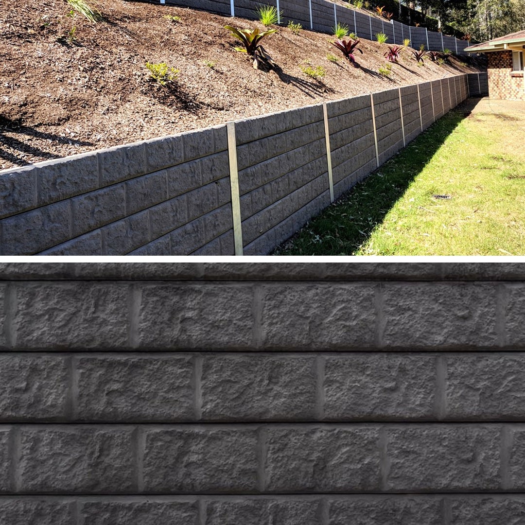 Concrete Sleeper Charcoal Block Pattern 2-Bar | Retaining Wall Sleeper