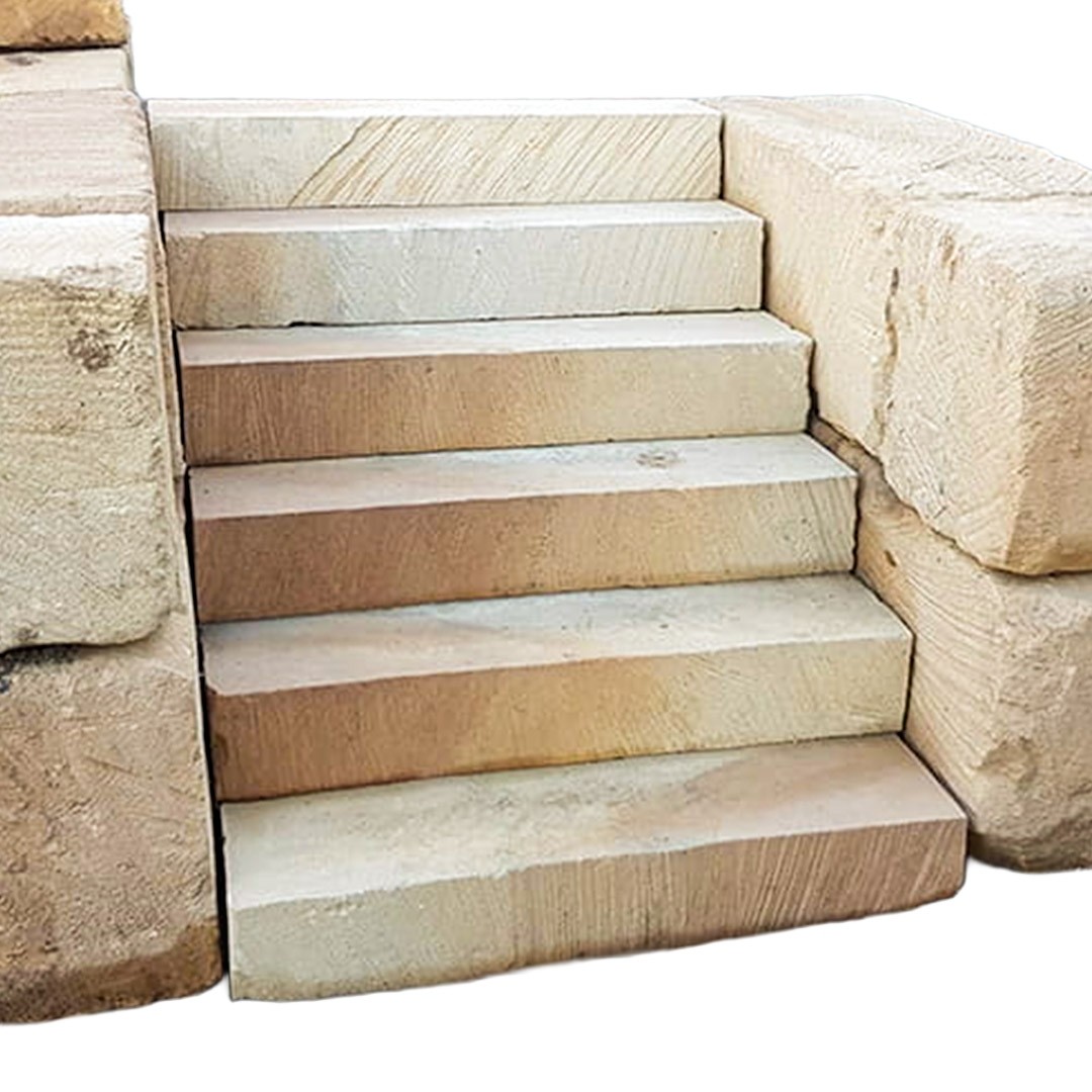 SANDSTONE QUARRY BOULDER STEPS - 1200 × 170 × 500MM
