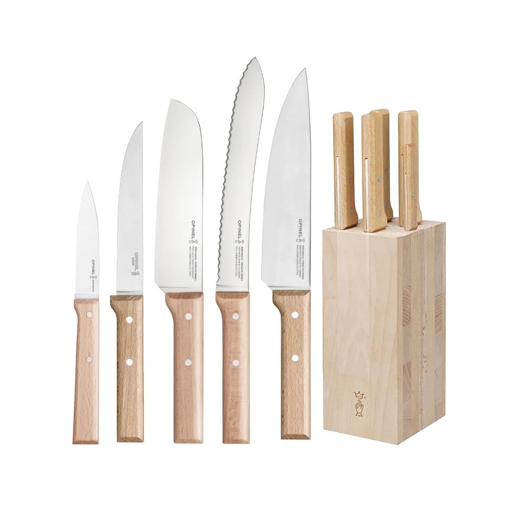 OPINEL PARALLELE 5 PCS CHEF KNIFE SET & BEECH KNIFE BLOCK