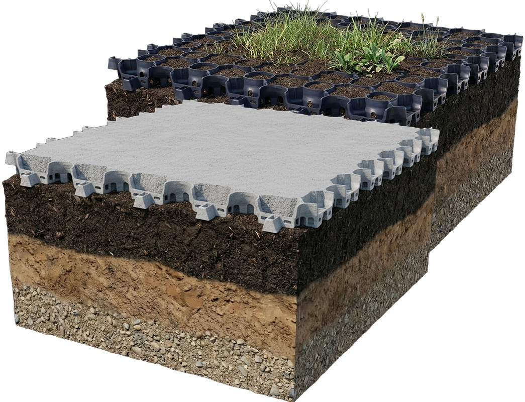 Cement blanket erosion control installed on a steep construction site batter